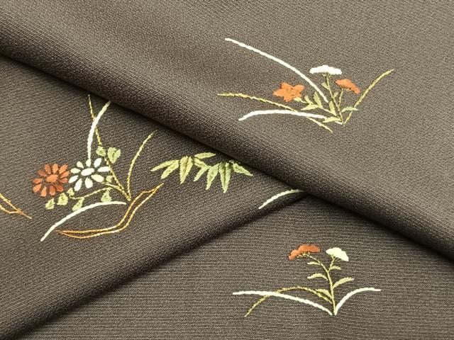 平和屋着物●訪問着　総刺繍　駒刺繍　草花文　金糸　正絹　逸品　AABL2875fy