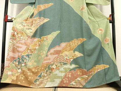 平和屋着物●京友禅の第一人者　松井青々　訪問着　絞り　駒刺繍　花鳥文　金銀彩　正絹　逸品　AABL2877fy