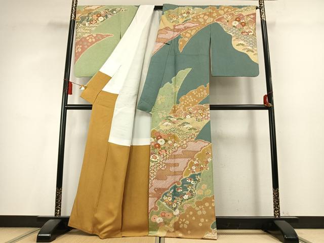 平和屋着物●京友禅の第一人者　松井青々　訪問着　絞り　駒刺繍　花鳥文　金銀彩　正絹　逸品　AABL2877fy