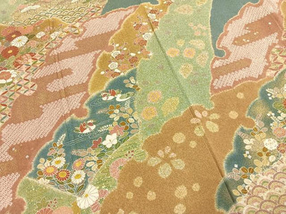 平和屋着物●京友禅の第一人者　松井青々　訪問着　絞り　駒刺繍　花鳥文　金銀彩　正絹　逸品　AABL2877fy