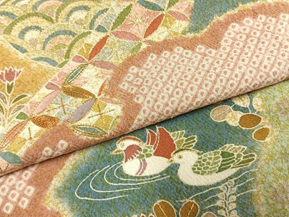 平和屋着物●京友禅の第一人者　松井青々　訪問着　絞り　駒刺繍　花鳥文　金銀彩　正絹　逸品　AABL2877fy