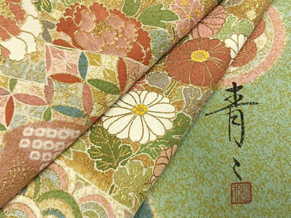 平和屋着物●京友禅の第一人者　松井青々　訪問着　絞り　駒刺繍　花鳥文　金銀彩　正絹　逸品　AABL2877fy
