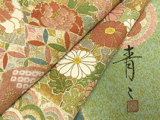 平和屋着物●京友禅の第一人者　松井青々　訪問着　絞り　駒刺繍　花鳥文　金銀彩　正絹　逸品　AABL2877fy