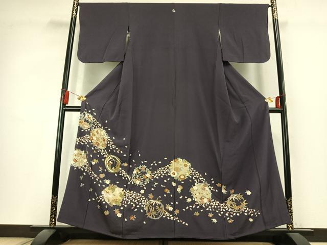 平和屋着物●豪華色留袖　草花文　金彩　正絹　逸品　AABL2878fy