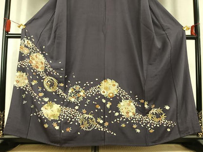 平和屋着物●豪華色留袖　草花文　金彩　正絹　逸品　AABL2878fy