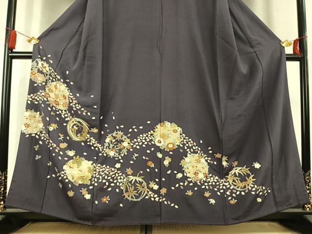 平和屋着物●豪華色留袖　草花文　金彩　正絹　逸品　AABL2878fy