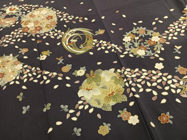 平和屋着物●豪華色留袖　草花文　金彩　正絹　逸品　AABL2878fy