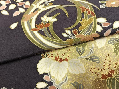平和屋着物●豪華色留袖　草花文　金彩　正絹　逸品　AABL2878fy
