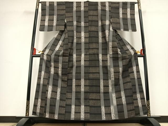 平和屋着物●上質な紬　絞り　格子　正絹　逸品　AABL2880fy