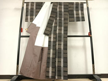 平和屋着物●上質な紬　絞り　格子　正絹　逸品　AABL2880fy