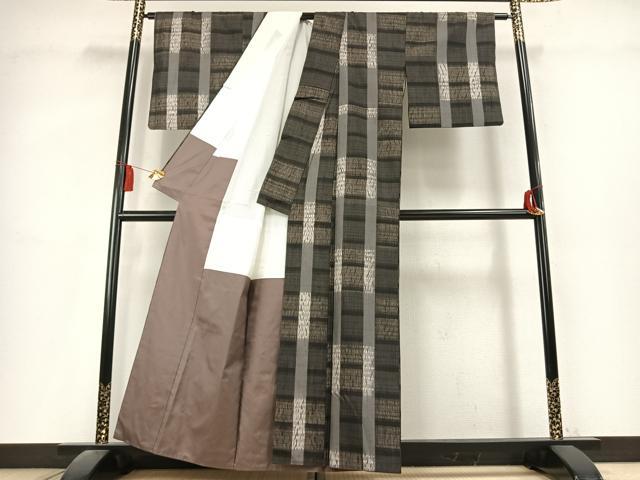 平和屋着物●上質な紬　絞り　格子　正絹　逸品　AABL2880fy