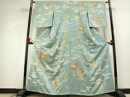 平和屋着物●訪問着　駒刺繍　熨斗花文　金彩　正絹　逸品　AABL2886fy