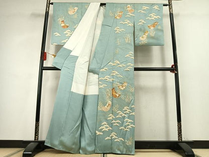 平和屋着物●訪問着　駒刺繍　熨斗花文　金彩　正絹　逸品　AABL2886fy