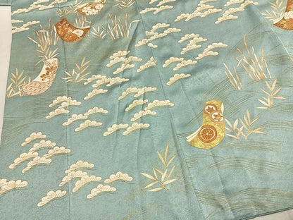 平和屋着物●訪問着　駒刺繍　熨斗花文　金彩　正絹　逸品　AABL2886fy