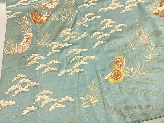 平和屋着物●訪問着　駒刺繍　熨斗花文　金彩　正絹　逸品　AABL2886fy