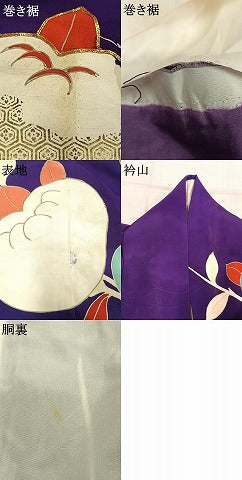 平和屋着物●アンティーク　大正ロマン　二部式　小振袖　二尺袖　駒刺繍　草花文　金彩　正絹　逸品　AABL2887fy