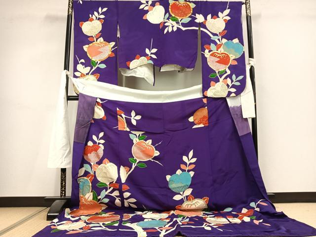 平和屋着物●アンティーク　大正ロマン　二部式　小振袖　二尺袖　駒刺繍　草花文　金彩　正絹　逸品　AABL2887fy