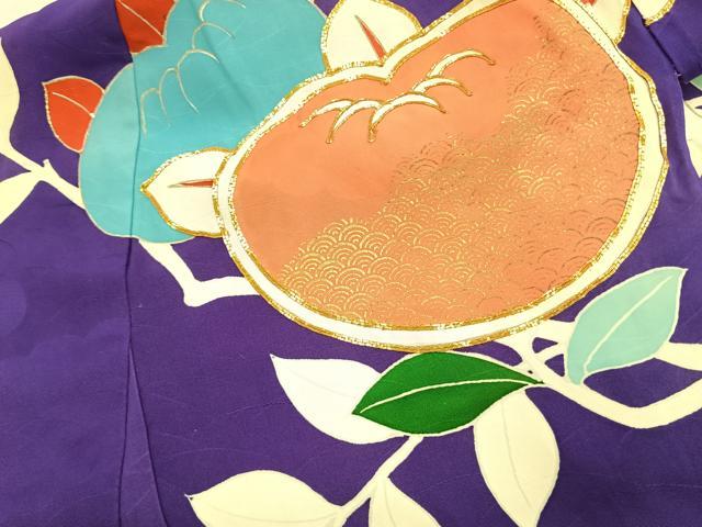 平和屋着物●アンティーク　大正ロマン　二部式　小振袖　二尺袖　駒刺繍　草花文　金彩　正絹　逸品　AABL2887fy