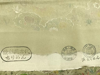 平和屋着物●上質な小紋　秘法古代染　雲取り花文　鬼しぼ縮緬　浜ちりめん　反端付き　正絹　逸品　AABL2888fy