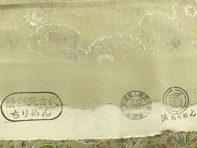 平和屋着物●上質な小紋　秘法古代染　雲取り花文　鬼しぼ縮緬　浜ちりめん　反端付き　正絹　逸品　AABL2888fy