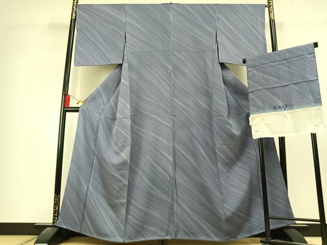 平和屋着物●染色作家　斉藤三才　小紋　斜縞　丹後ちりめん　反端付き　正絹　逸品　AABL2889fy