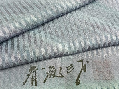 平和屋着物●染色作家　斉藤三才　小紋　斜縞　丹後ちりめん　反端付き　正絹　逸品　AABL2889fy