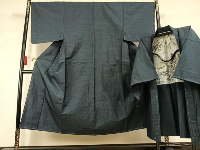 平和屋着物●男性　本場大島紬　アンサンブル　亀甲柄　正絹　逸品　未使用　AABL2893fy