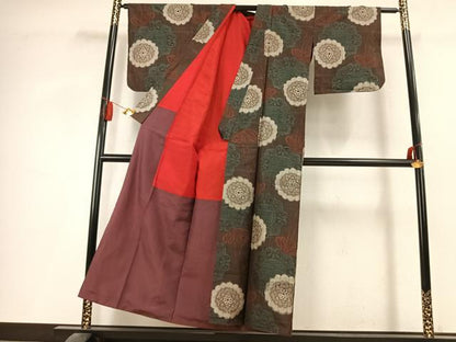 平和屋着物●アンティーク　大正ロマン　大島紬　割り込み絣　吉祥花文　正絹　逸品　AABL2896fy