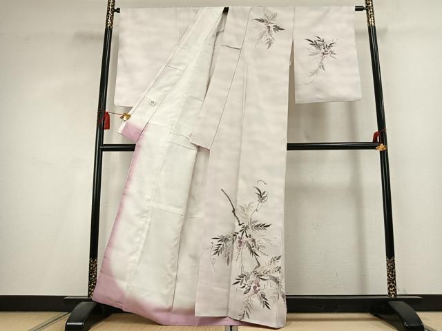 平和屋着物●訪問着　手描き　草花文　暈し染め　洗える着物　AABL2897fy