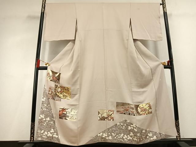平和屋着物●豪華色留袖　駒刺繍　色紙花文　金彩　正絹　逸品　AABL2898fy