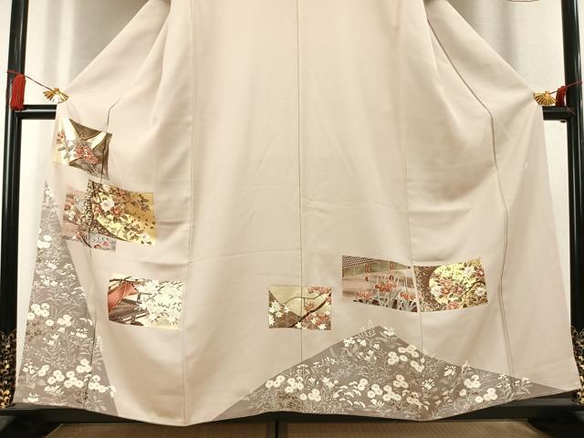 平和屋着物●豪華色留袖　駒刺繍　色紙花文　金彩　正絹　逸品　AABL2898fy