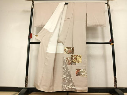 平和屋着物●豪華色留袖　駒刺繍　色紙花文　金彩　正絹　逸品　AABL2898fy