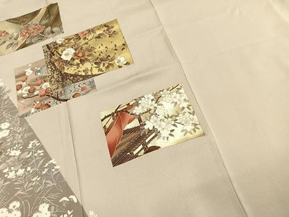 平和屋着物●豪華色留袖　駒刺繍　色紙花文　金彩　正絹　逸品　AABL2898fy