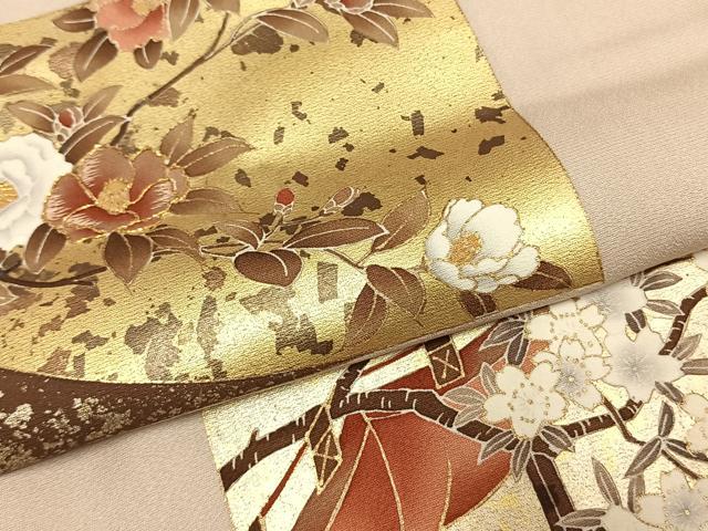 平和屋着物●豪華色留袖　駒刺繍　色紙花文　金彩　正絹　逸品　AABL2898fy