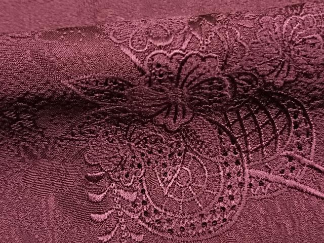 平和屋着物●無地絵羽訪問着　中国三大刺繍　スワトウ刺繍　汕頭刺繍　総刺繍　片輪車花文　蒲葡色　やまと誂製　正絹　逸品　AABL2899fy