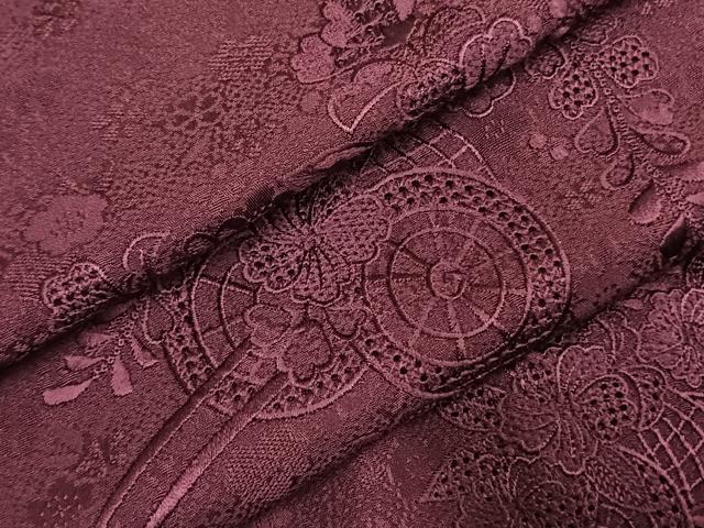 平和屋着物●無地絵羽訪問着　中国三大刺繍　スワトウ刺繍　汕頭刺繍　総刺繍　片輪車花文　蒲葡色　やまと誂製　正絹　逸品　AABL2899fy