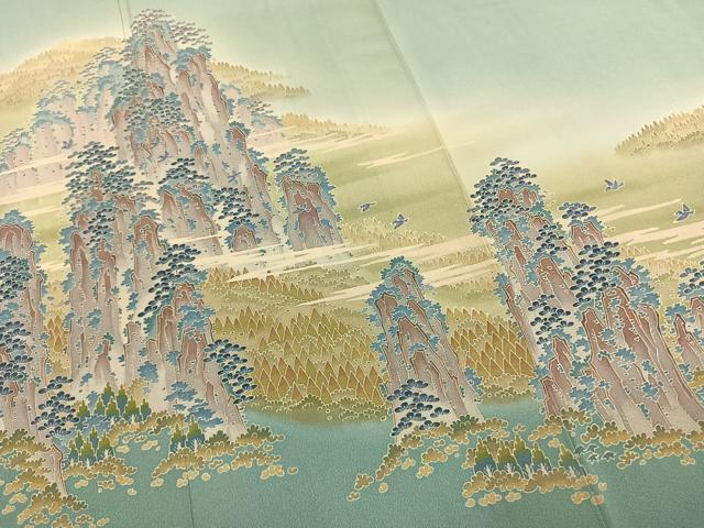 平和屋着物●本加賀友禅作家　浅野冨治男　色留袖　風景文　暈し染め　証紙付き　正絹　逸品　AABL2904fy