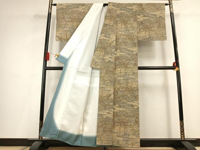 平和屋着物●本場本真綿結城紬　100亀甲　風景文　証紙付き　正絹　逸品　未使用　AABL2906fy