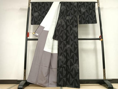 平和屋着物●結城紬　80亀甲　飛び亀甲柄　雪輪文　やまと誂製　証紙付き　正絹　逸品　AABL2913fy