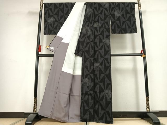 平和屋着物●結城紬　80亀甲　飛び亀甲柄　雪輪文　やまと誂製　証紙付き　正絹　逸品　AABL2913fy