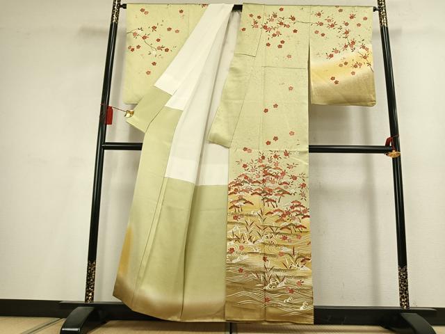 平和屋着物●訪問着　松　立波花文　暈し染め　金彩　正絹　逸品　AABL2915fy