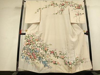 平和屋着物●十日町友禅作家　岡村蒼風　 訪問着　枝花文　暈し染め　正絹　逸品　未使用　AABL2917fy