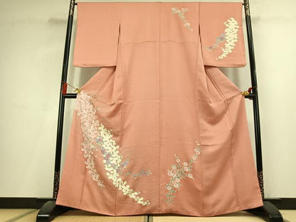 平和屋着物●訪問着　友禅　草花文　金彩　反端付き　正絹　逸品　AABL2918fy