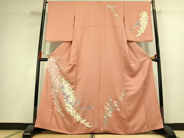 平和屋着物●訪問着　友禅　草花文　金彩　反端付き　正絹　逸品　AABL2918fy