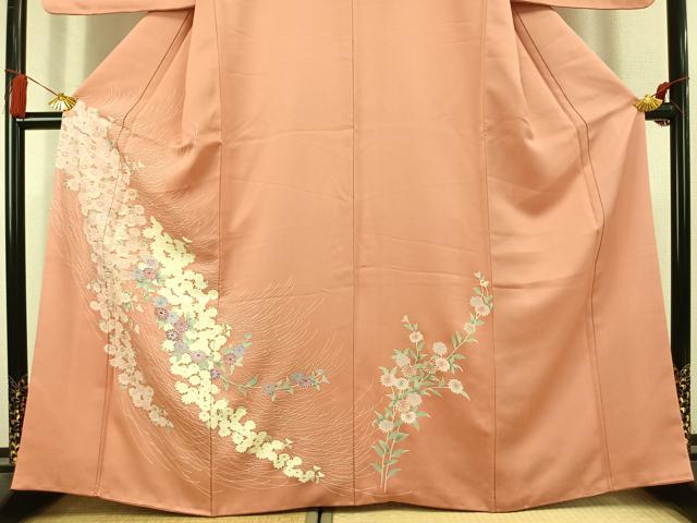 平和屋着物●訪問着　友禅　草花文　金彩　反端付き　正絹　逸品　AABL2918fy