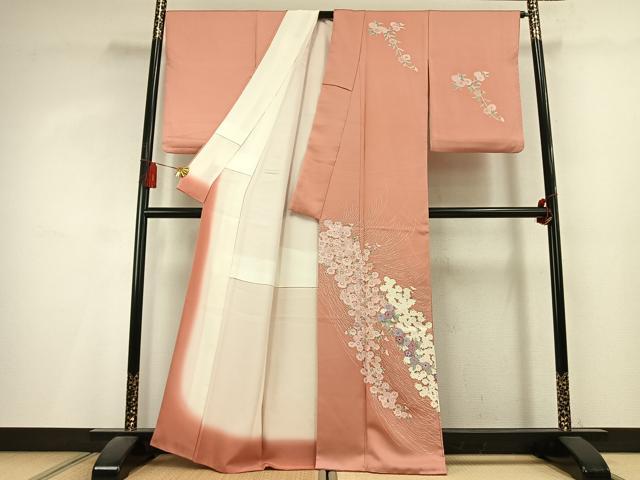 平和屋着物●訪問着　友禅　草花文　金彩　反端付き　正絹　逸品　AABL2918fy
