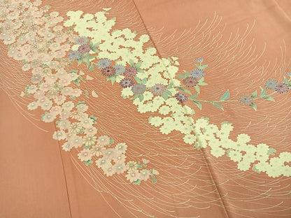平和屋着物●訪問着　友禅　草花文　金彩　反端付き　正絹　逸品　AABL2918fy