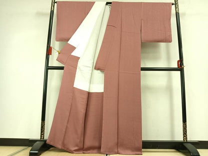 平和屋着物●上質な色無地　草花地紋　退紅色　正絹　逸品　未使用　AABL2922fy