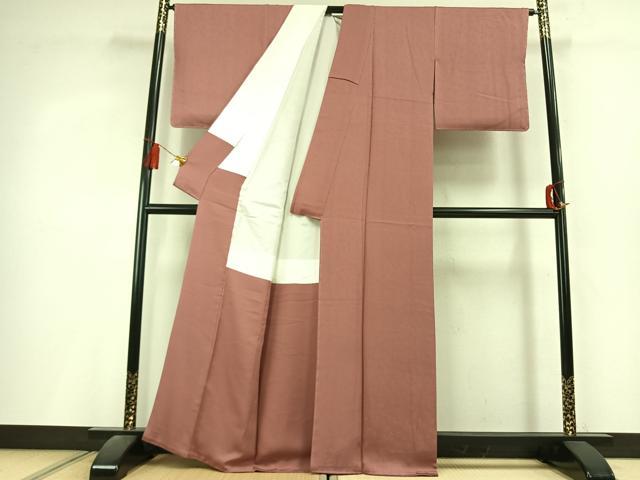 平和屋着物●上質な色無地　草花地紋　退紅色　正絹　逸品　未使用　AABL2922fy