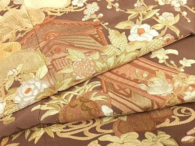 平和屋着物●豪華色留袖　中国三大刺繍　相良刺繍　総刺繍　作家物　松竹梅　風景文　金糸　正絹　逸品　未使用　AABL2923fy